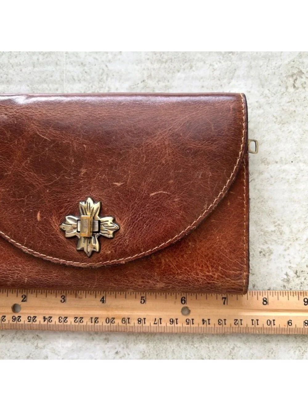 Vintage Patricia Nash Women's Brown Leather Wallet With Floral Metal Clasp